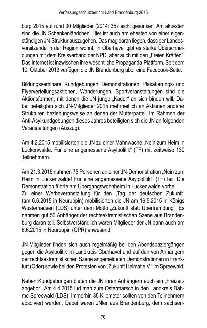Seite 72 des Verfassungsschutzbericht 2015 Brandenburg
