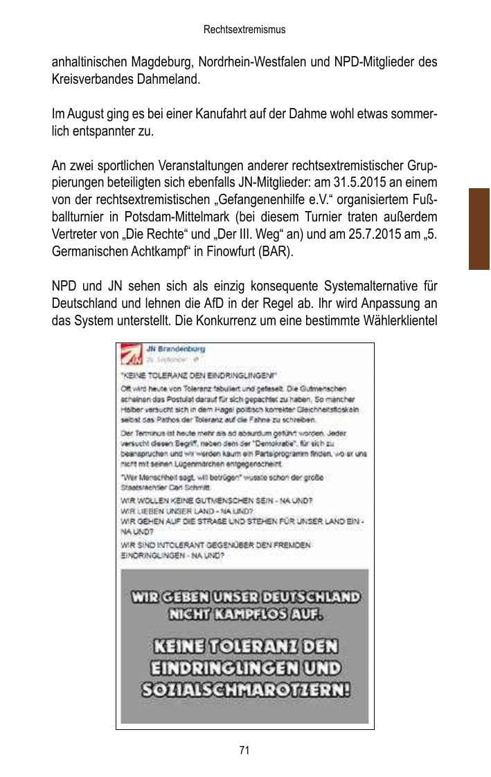 Seite 73 des Verfassungsschutzbericht 2015 Brandenburg