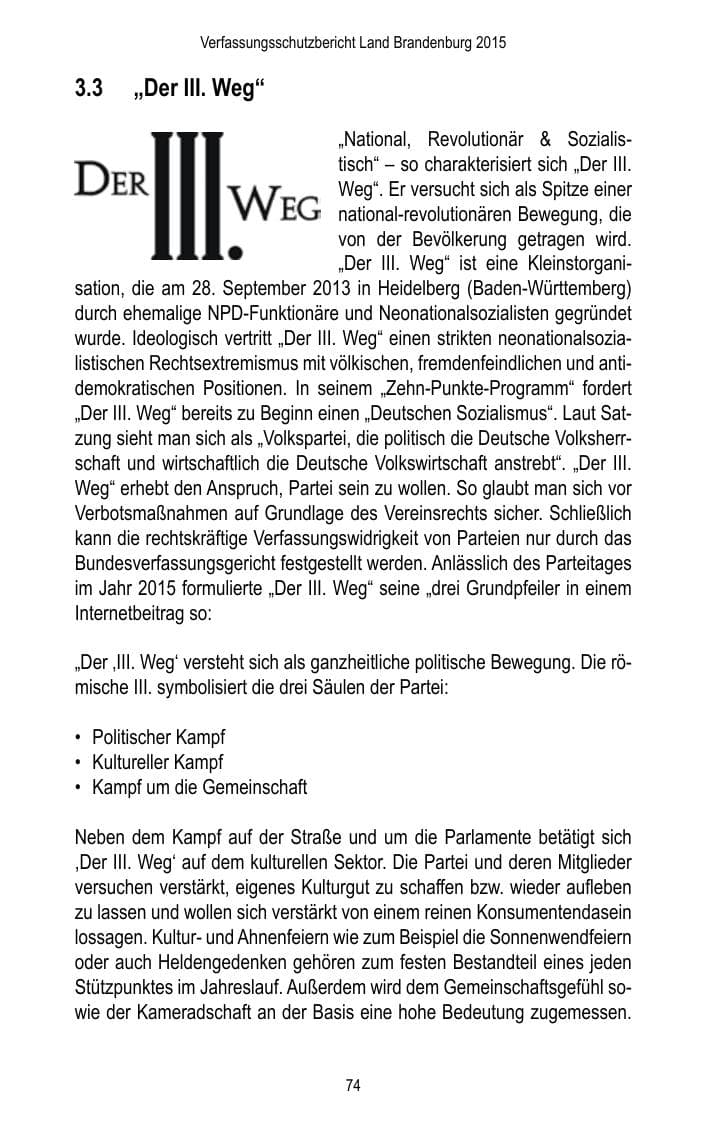 Seite 76 des Verfassungsschutzbericht 2015 Brandenburg