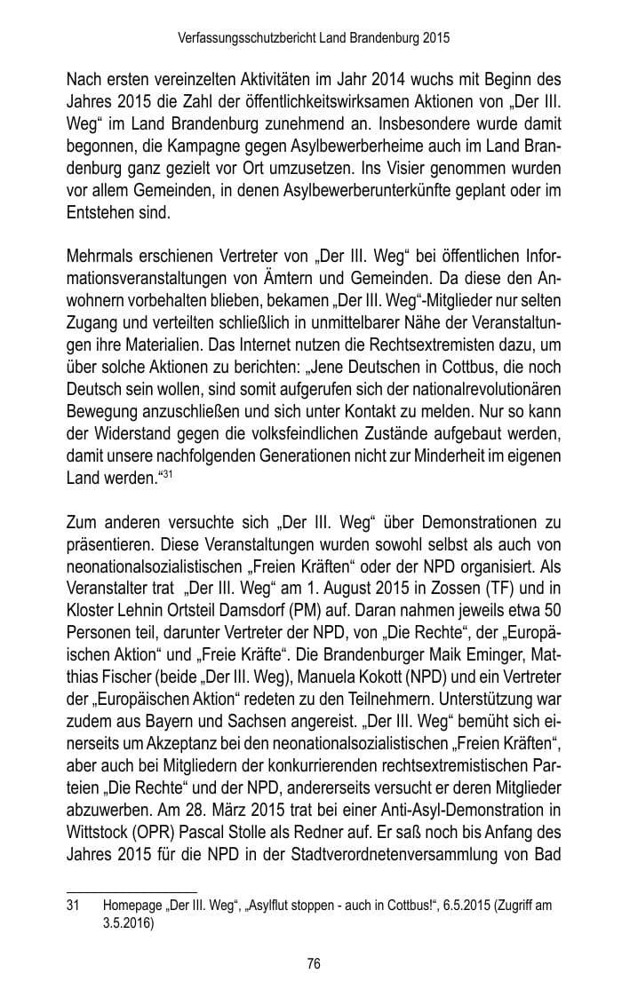 Seite 78 des Verfassungsschutzbericht 2015 Brandenburg