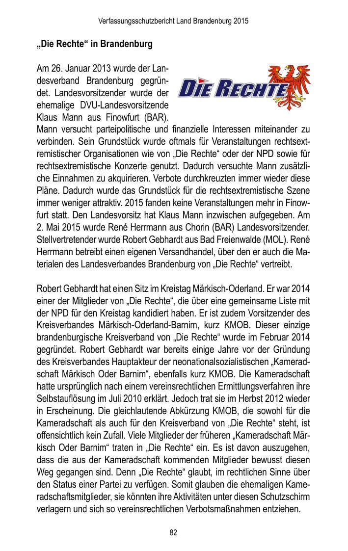 Seite 84 des Verfassungsschutzbericht 2015 Brandenburg