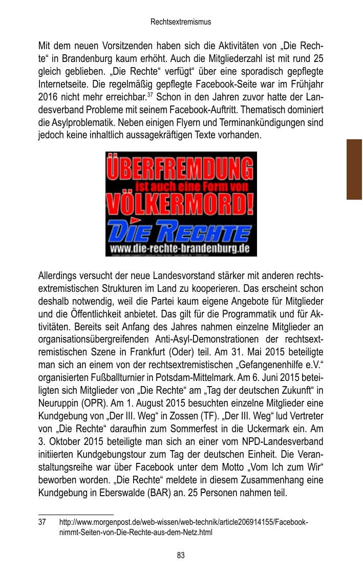 Seite 85 des Verfassungsschutzbericht 2015 Brandenburg