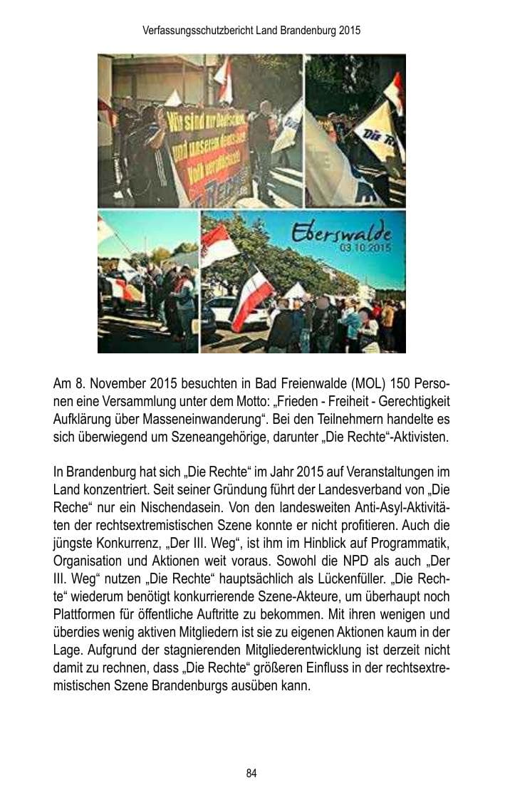 Seite 86 des Verfassungsschutzbericht 2015 Brandenburg
