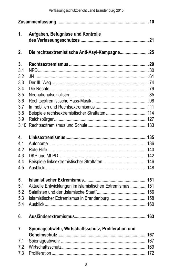 Seite 10 des Verfassungsschutzbericht 2015 Brandenburg