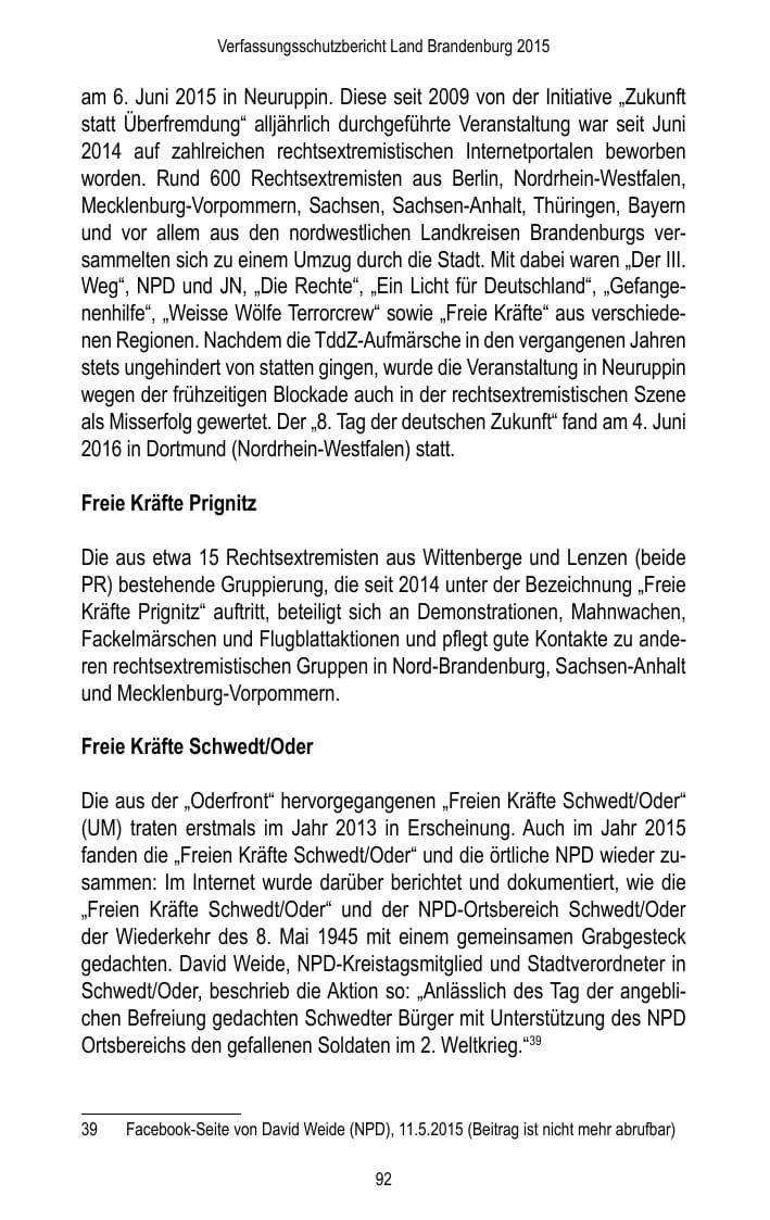 Seite 94 des Verfassungsschutzbericht 2015 Brandenburg