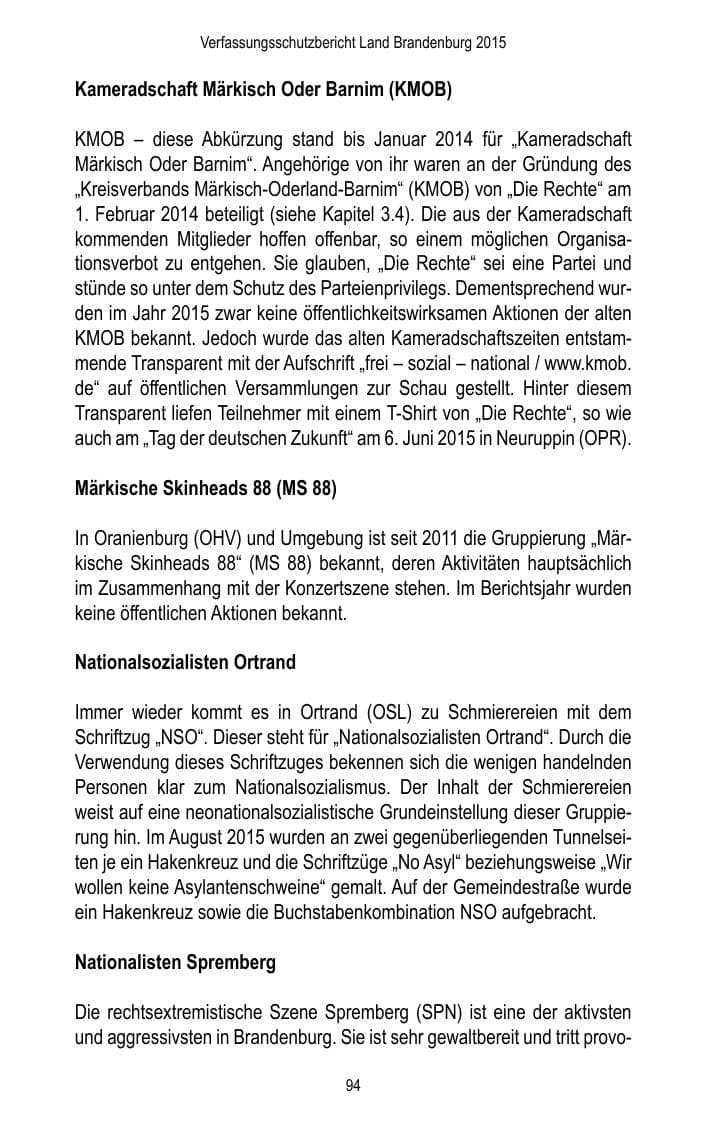 Seite 96 des Verfassungsschutzbericht 2015 Brandenburg
