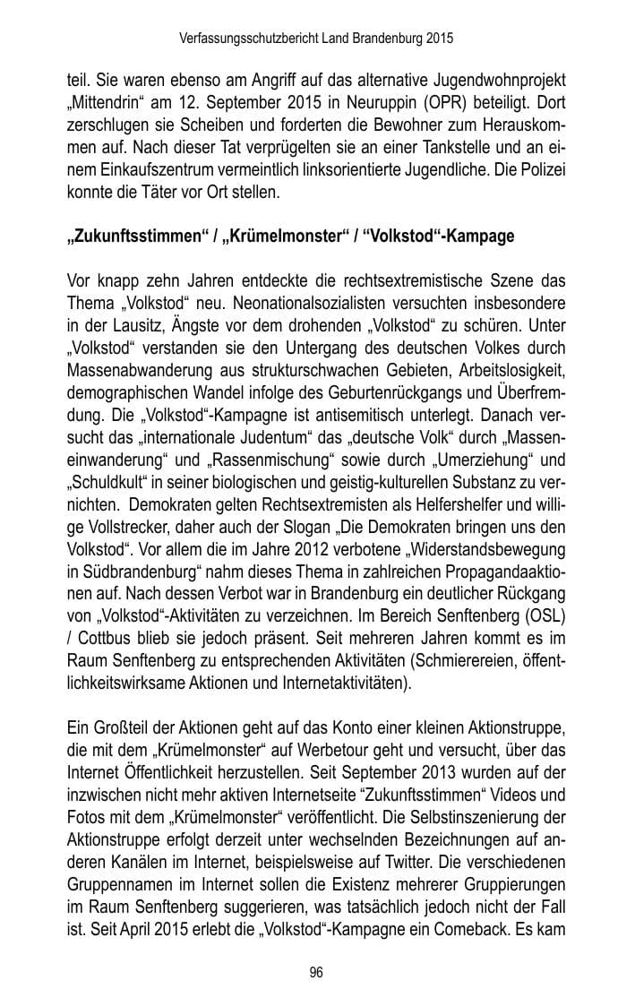 Seite 98 des Verfassungsschutzbericht 2015 Brandenburg