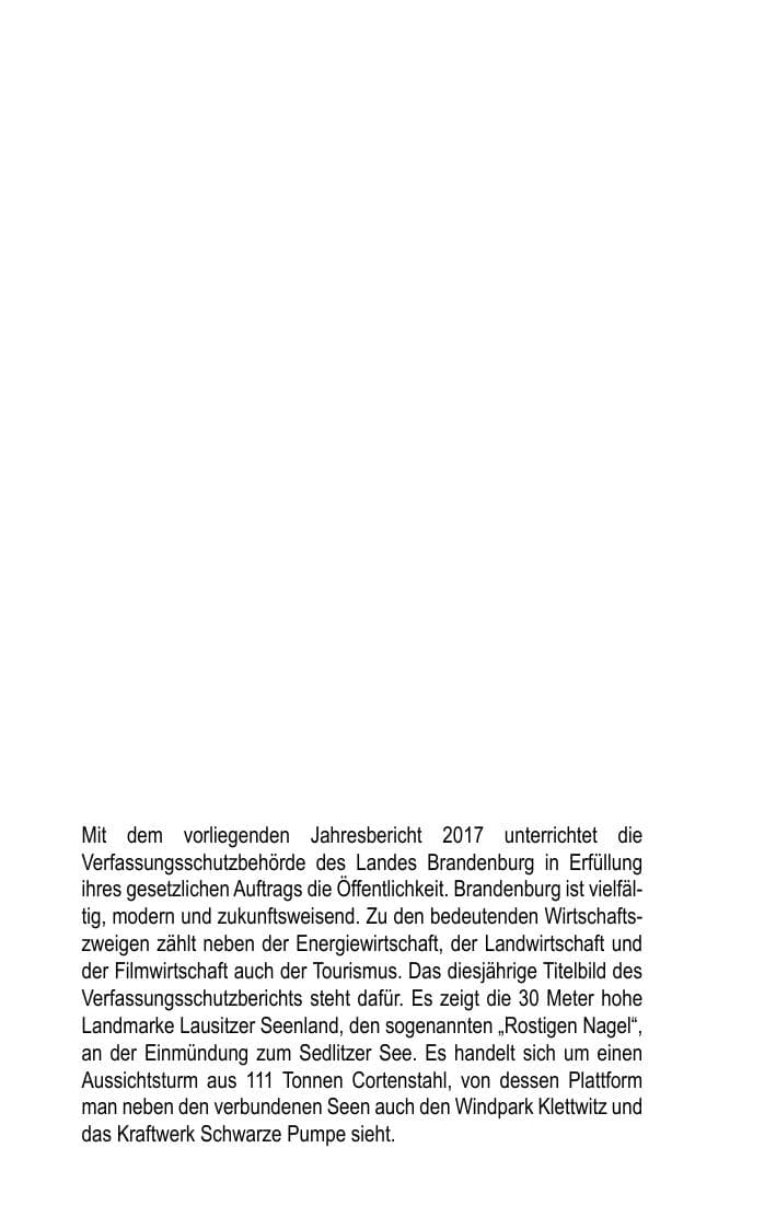 Seite 2 des Verfassungsschutzbericht 2017 Brandenburg
