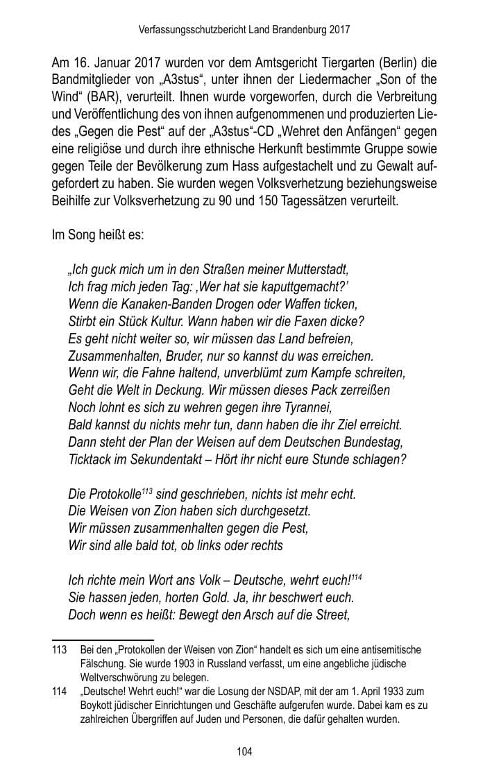 Seite 106 des Verfassungsschutzbericht 2017 Brandenburg