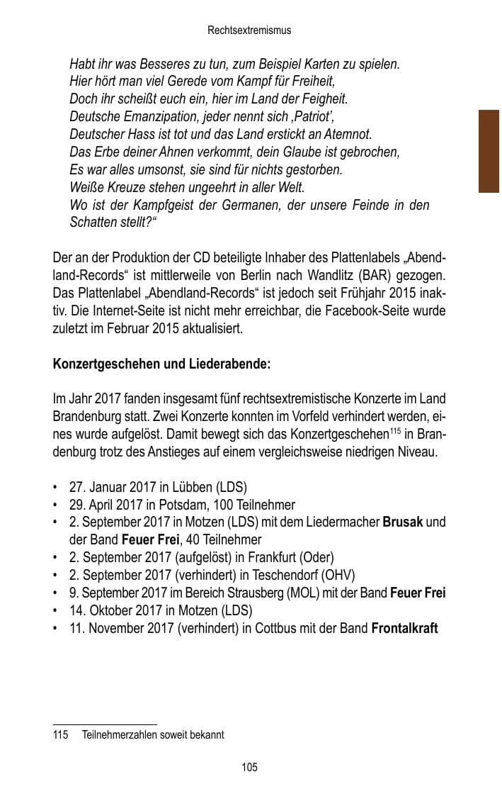 Seite 107 des Verfassungsschutzbericht 2017 Brandenburg