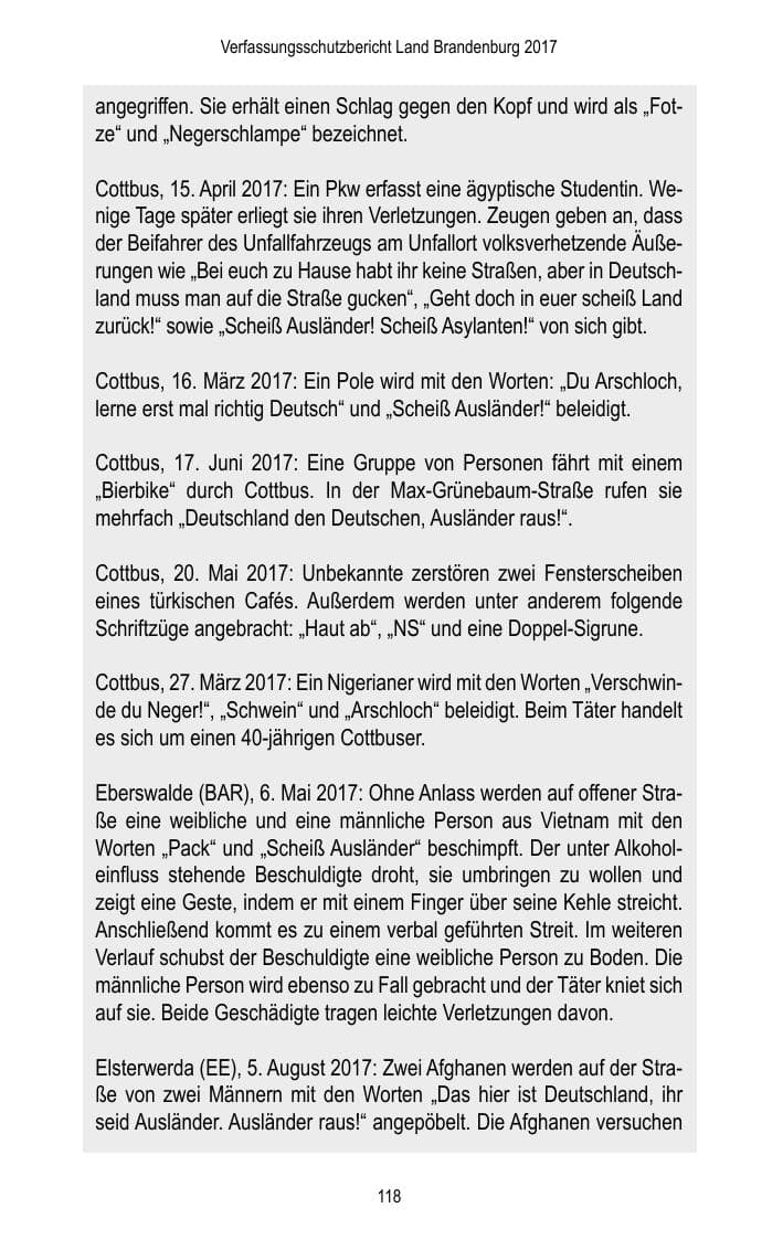 Seite 120 des Verfassungsschutzbericht 2017 Brandenburg