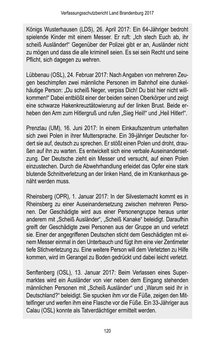 Seite 122 des Verfassungsschutzbericht 2017 Brandenburg