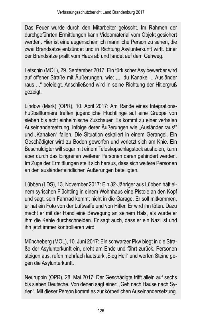 Seite 128 des Verfassungsschutzbericht 2017 Brandenburg
