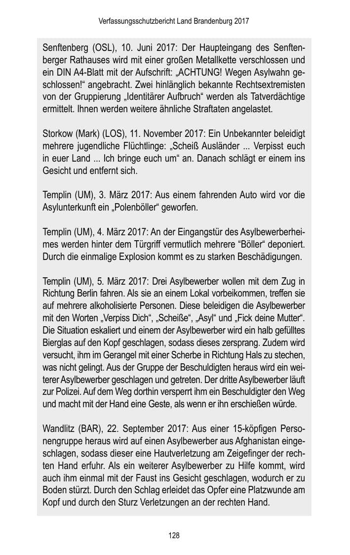 Seite 130 des Verfassungsschutzbericht 2017 Brandenburg