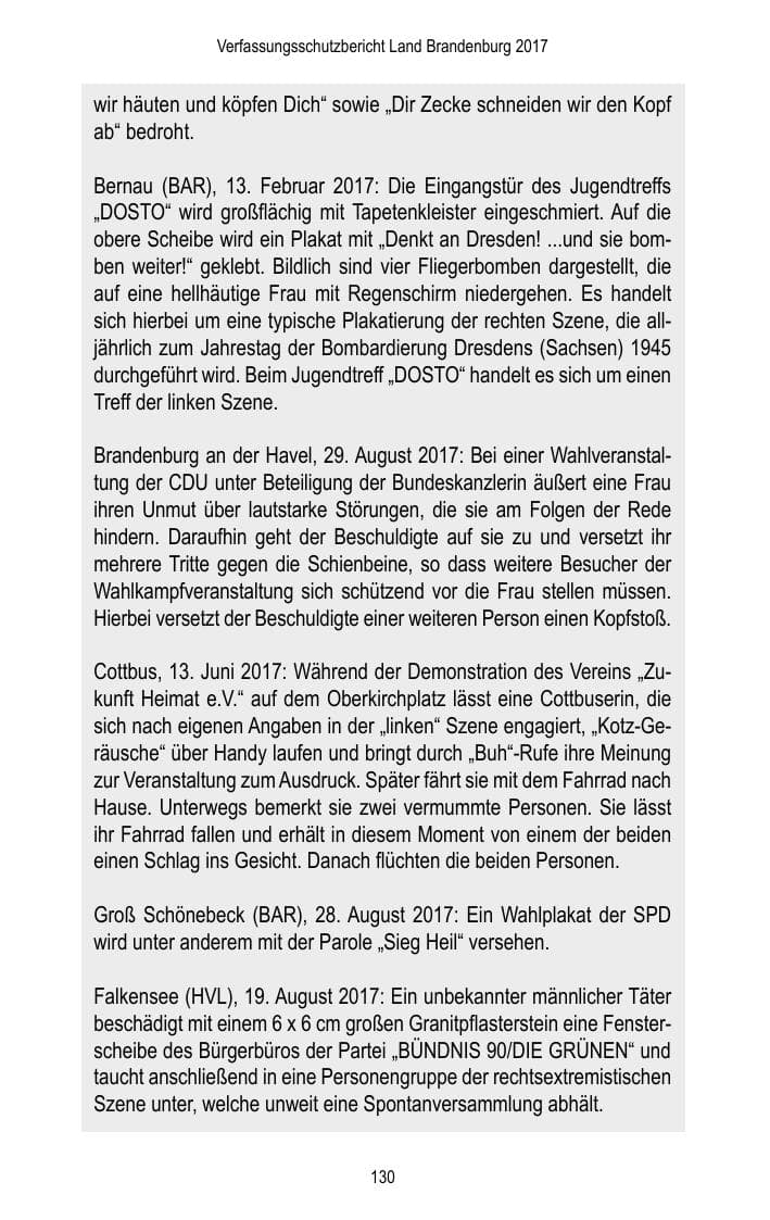 Seite 132 des Verfassungsschutzbericht 2017 Brandenburg