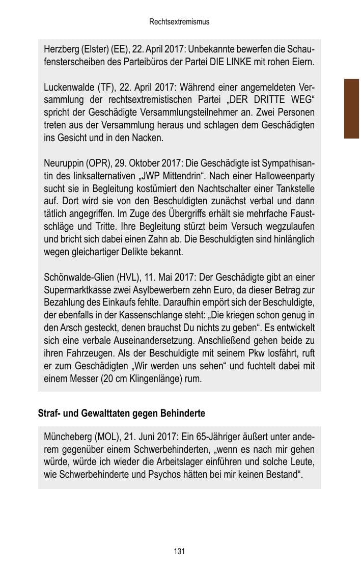 Seite 133 des Verfassungsschutzbericht 2017 Brandenburg