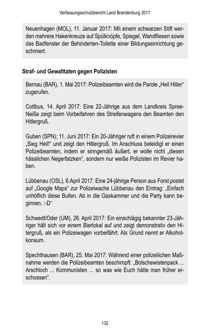 Seite 134 des Verfassungsschutzbericht 2017 Brandenburg