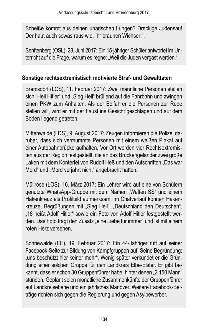 Seite 136 des Verfassungsschutzbericht 2017 Brandenburg