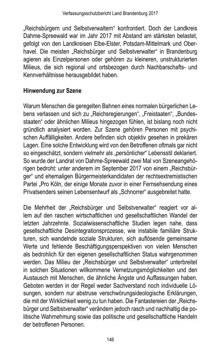 Seite 148 des Verfassungsschutzbericht 2017 Brandenburg