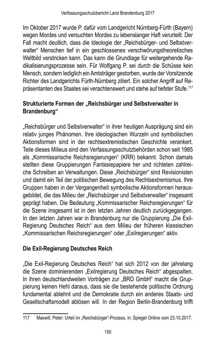 Seite 152 des Verfassungsschutzbericht 2017 Brandenburg