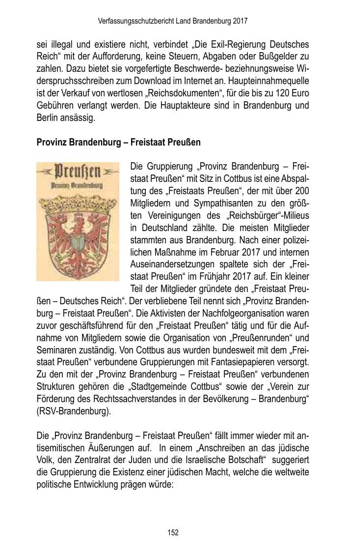 Seite 154 des Verfassungsschutzbericht 2017 Brandenburg
