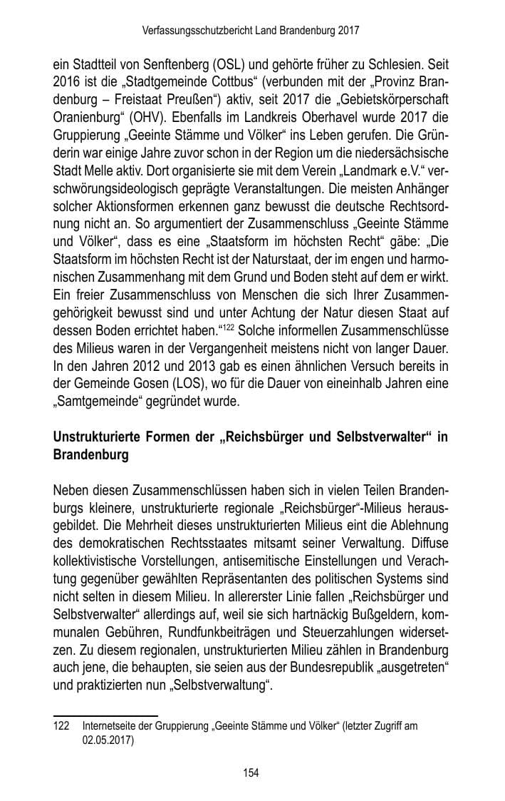 Seite 156 des Verfassungsschutzbericht 2017 Brandenburg