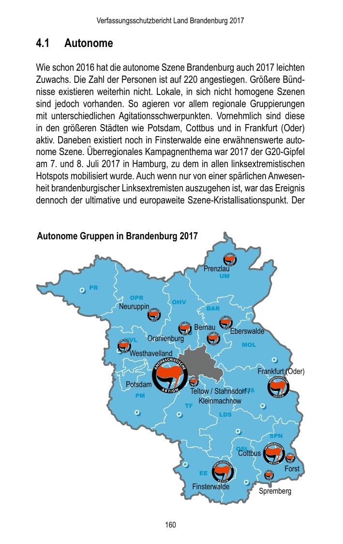 Seite 162 des Verfassungsschutzbericht 2017 Brandenburg