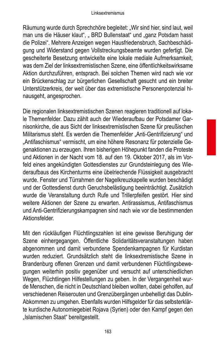 Seite 165 des Verfassungsschutzbericht 2017 Brandenburg