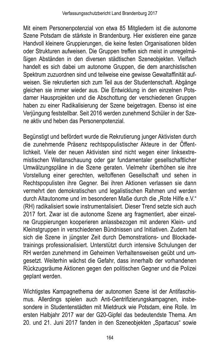 Seite 166 des Verfassungsschutzbericht 2017 Brandenburg