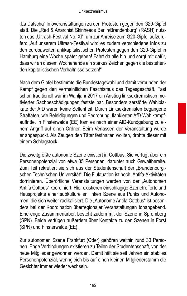 Seite 167 des Verfassungsschutzbericht 2017 Brandenburg