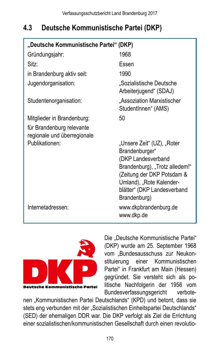Seite 172 des Verfassungsschutzbericht 2017 Brandenburg