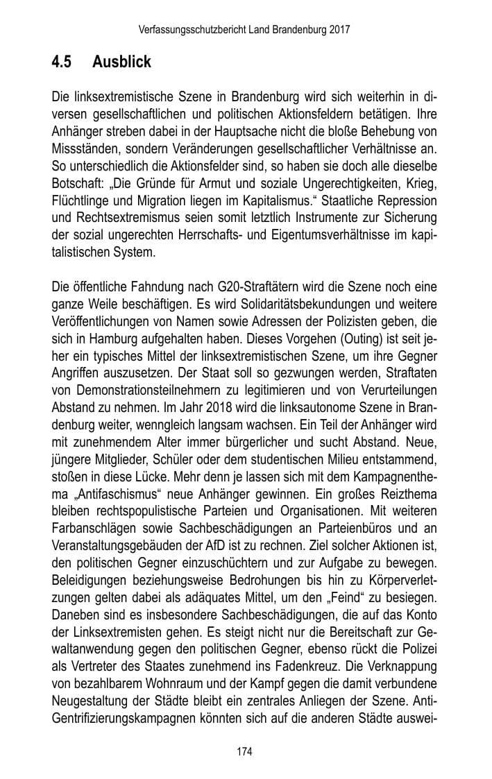 Seite 176 des Verfassungsschutzbericht 2017 Brandenburg