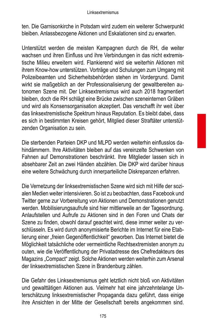 Seite 177 des Verfassungsschutzbericht 2017 Brandenburg