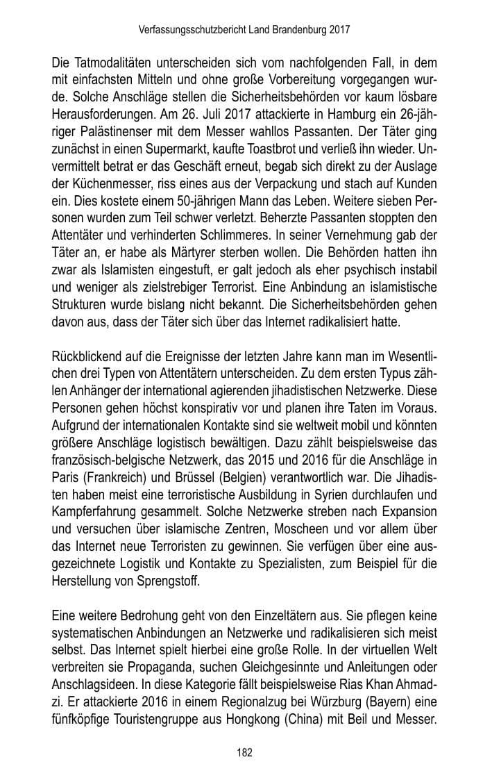 Seite 184 des Verfassungsschutzbericht 2017 Brandenburg