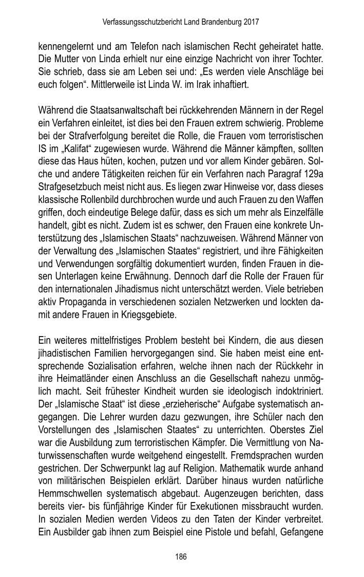 Seite 188 des Verfassungsschutzbericht 2017 Brandenburg