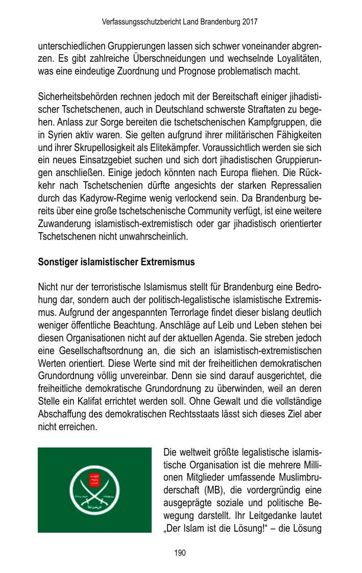 Seite 192 des Verfassungsschutzbericht 2017 Brandenburg