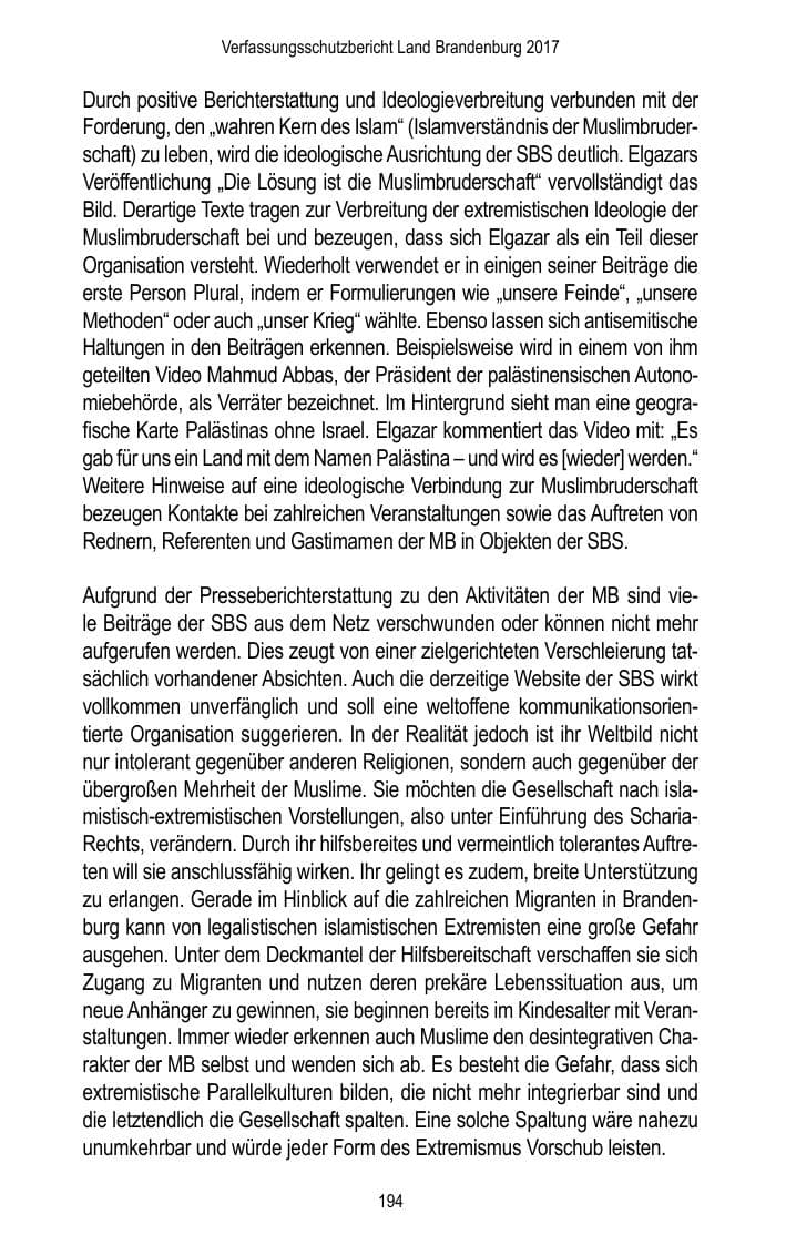 Seite 196 des Verfassungsschutzbericht 2017 Brandenburg