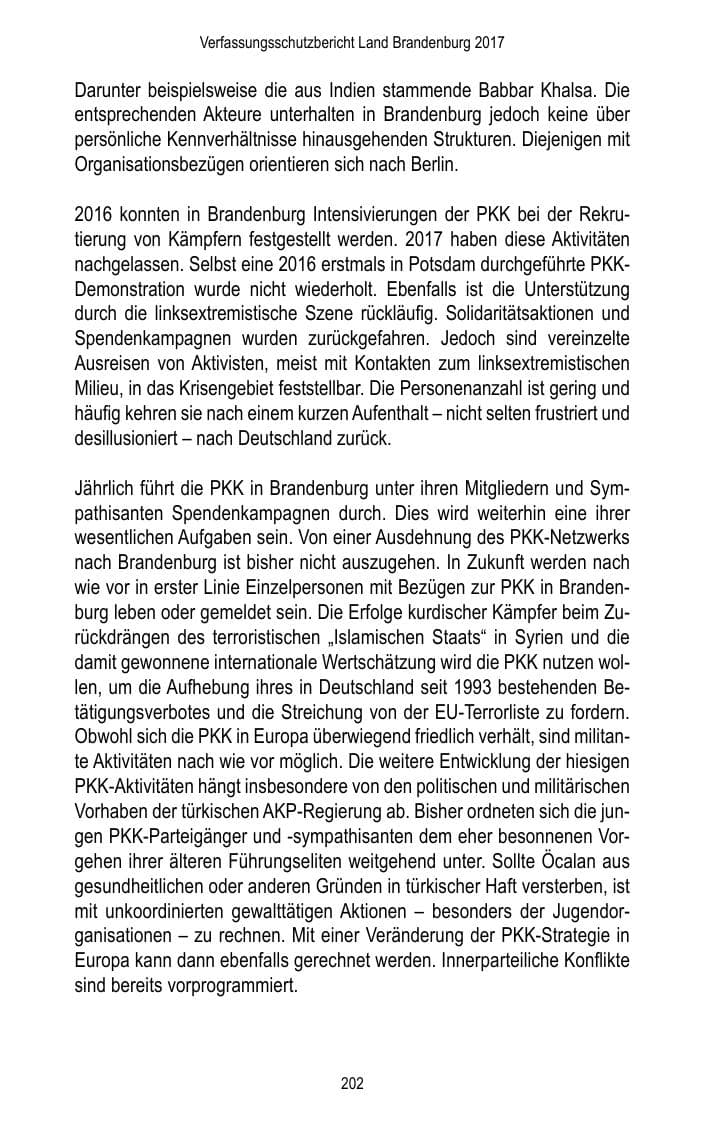 Seite 204 des Verfassungsschutzbericht 2017 Brandenburg