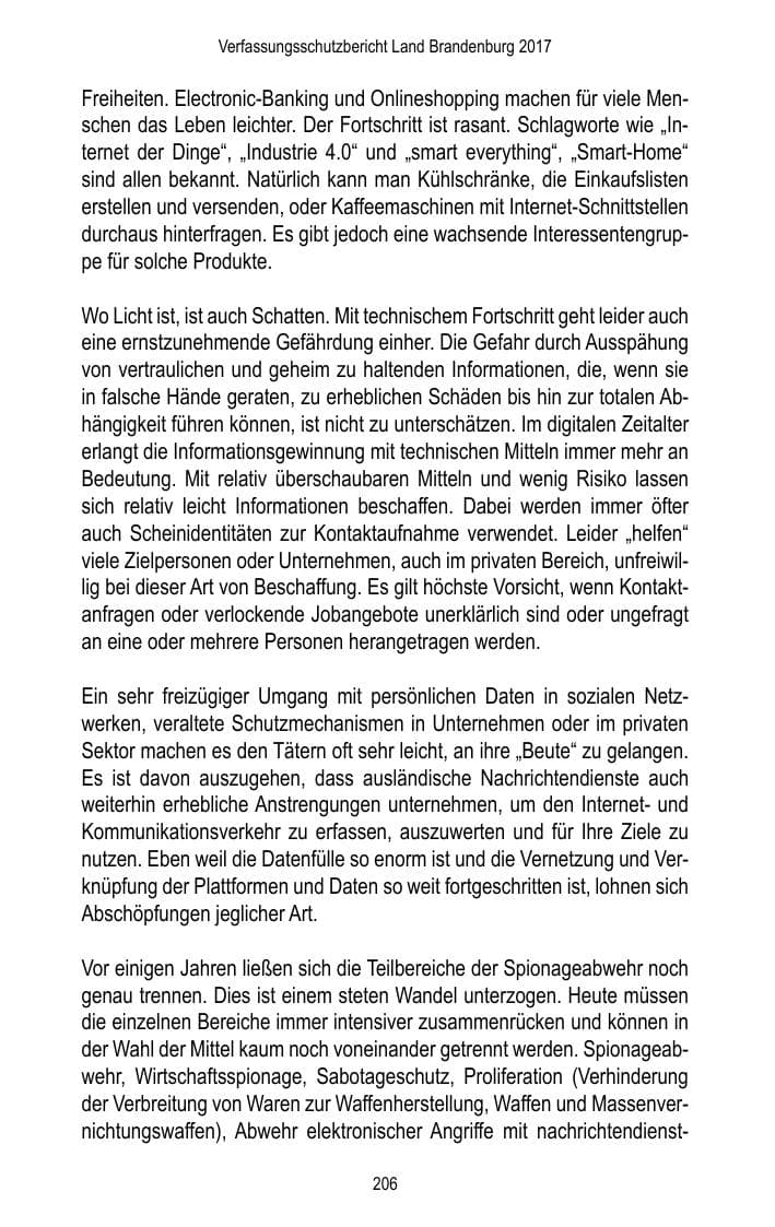 Seite 208 des Verfassungsschutzbericht 2017 Brandenburg