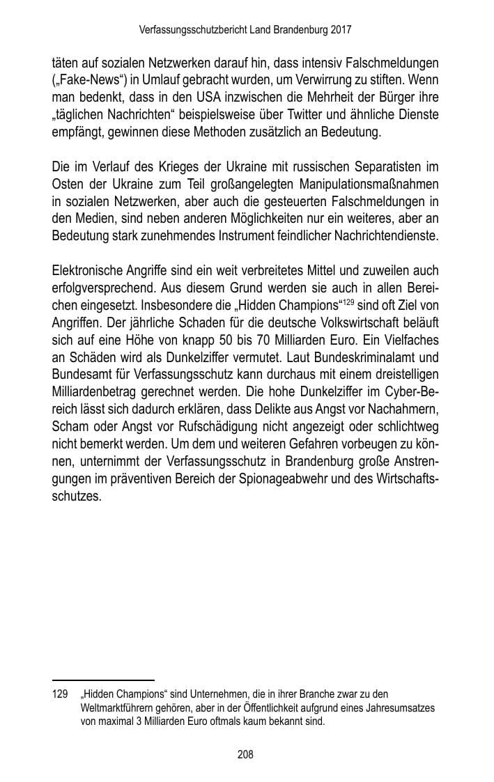 Seite 210 des Verfassungsschutzbericht 2017 Brandenburg