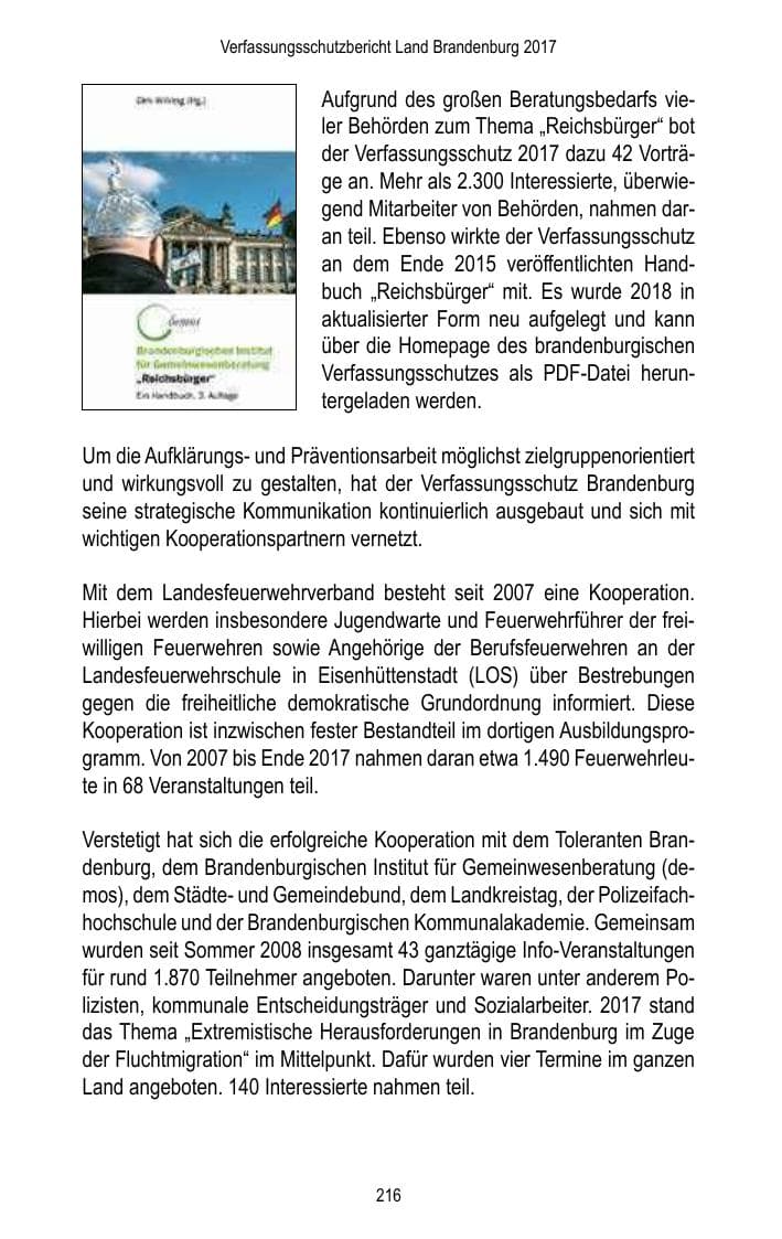 Seite 218 des Verfassungsschutzbericht 2017 Brandenburg