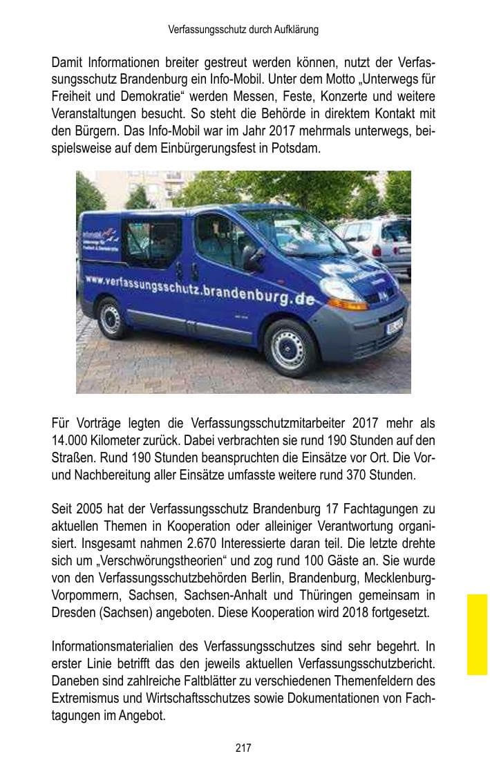 Seite 219 des Verfassungsschutzbericht 2017 Brandenburg