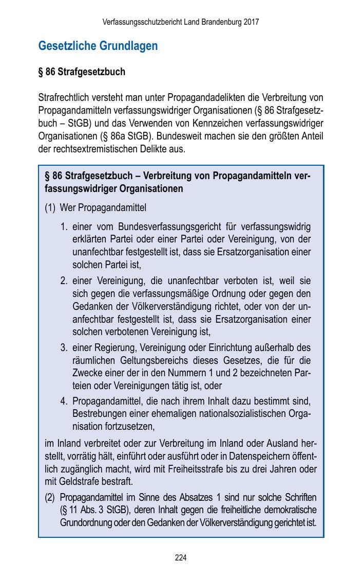 Seite 226 des Verfassungsschutzbericht 2017 Brandenburg