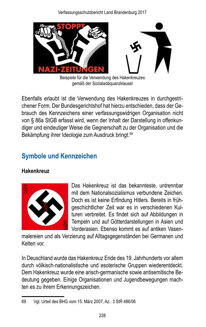 Seite 230 des Verfassungsschutzbericht 2017 Brandenburg