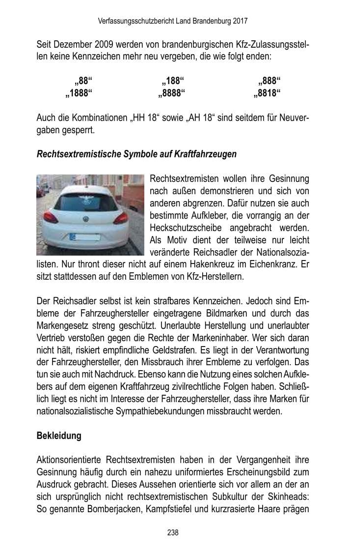 Seite 240 des Verfassungsschutzbericht 2017 Brandenburg