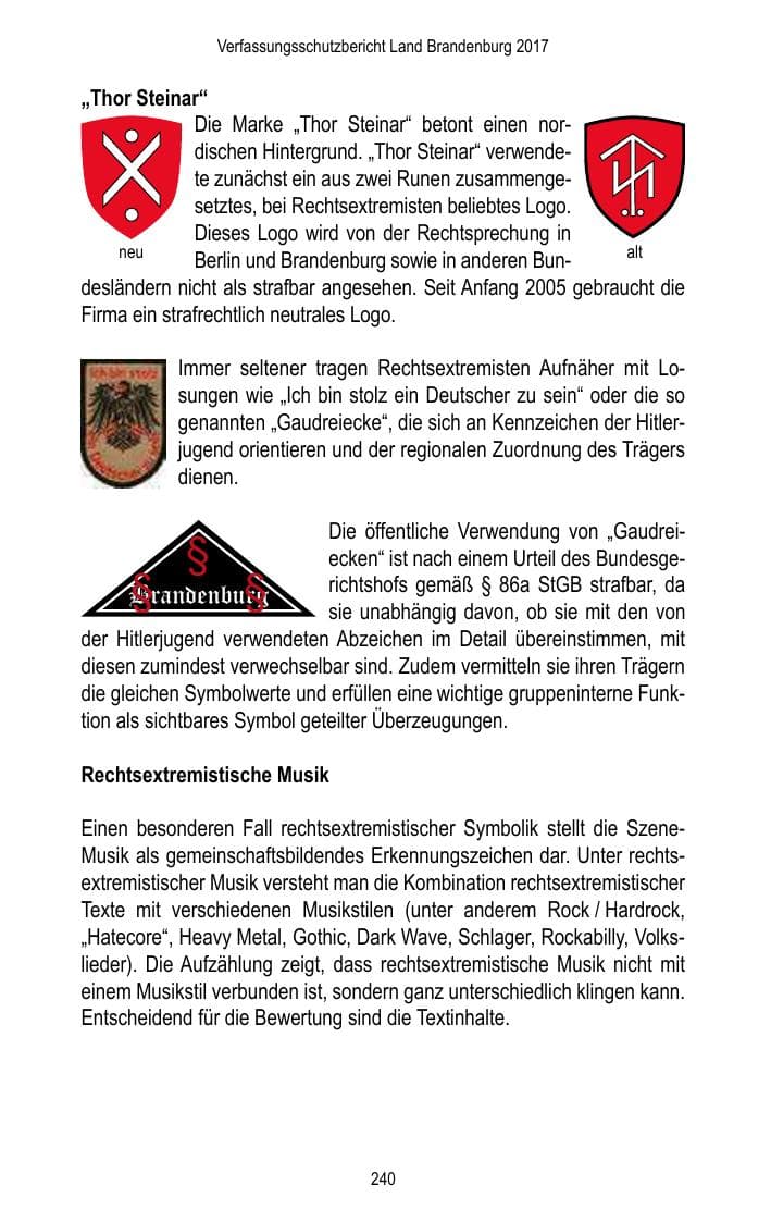 Seite 242 des Verfassungsschutzbericht 2017 Brandenburg