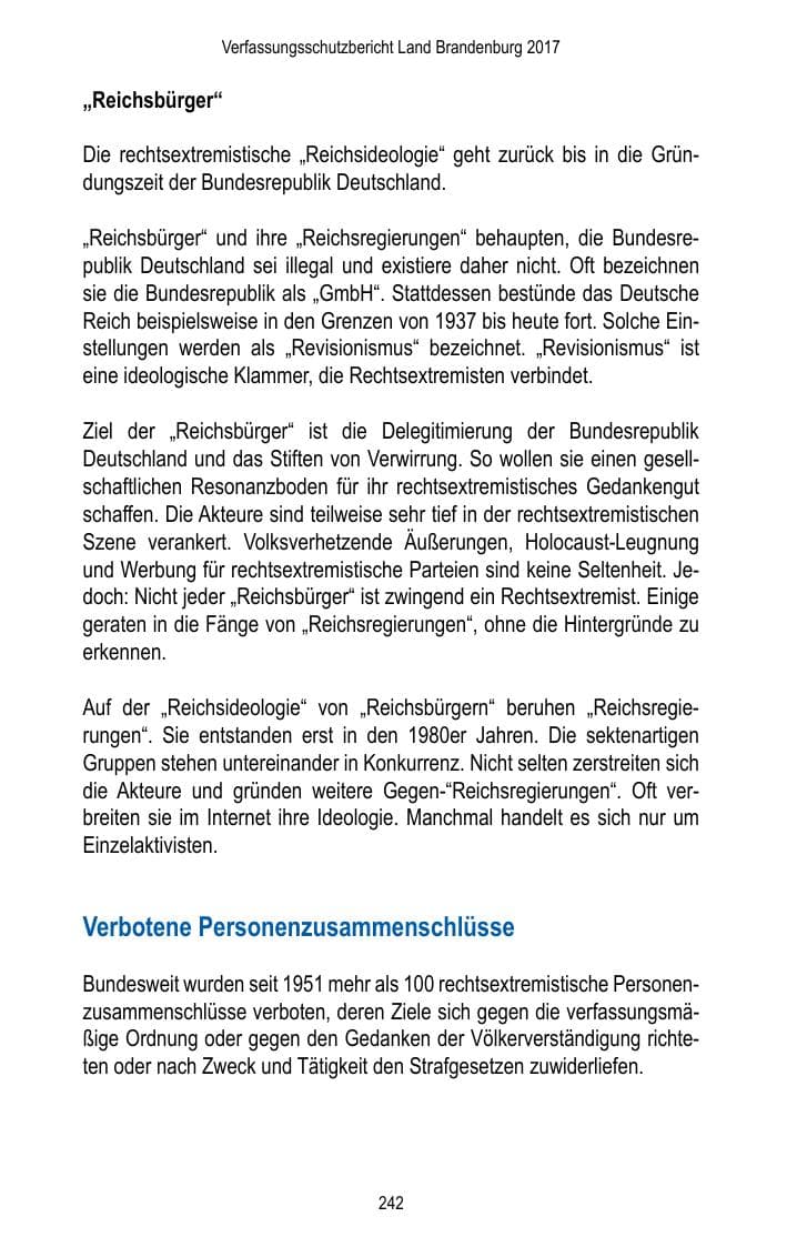 Seite 244 des Verfassungsschutzbericht 2017 Brandenburg