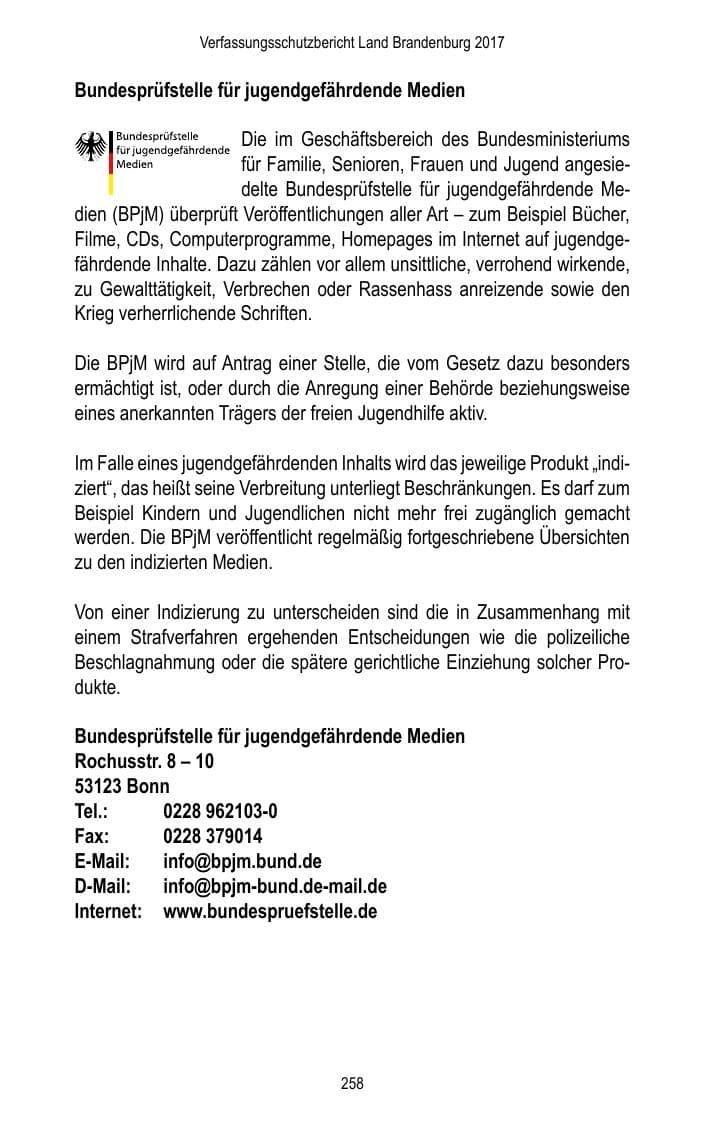Seite 260 des Verfassungsschutzbericht 2017 Brandenburg