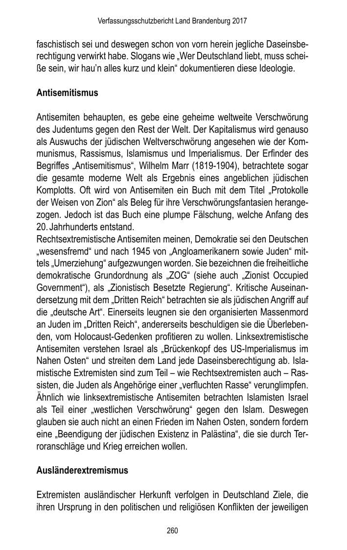 Seite 262 des Verfassungsschutzbericht 2017 Brandenburg