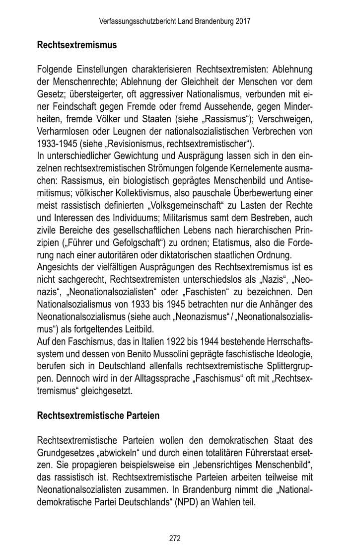 Seite 274 des Verfassungsschutzbericht 2017 Brandenburg
